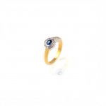 R004 Dvojfarebný prsteň s 0,24 karátovým zafírom a 0,24 karátovými diamantmi