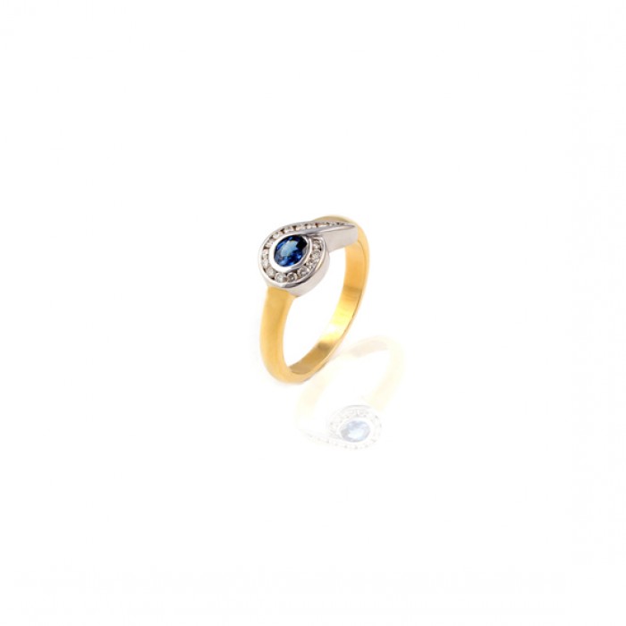 R004 Dvoubarevný prsten s 0,24ct safírem a 0,24ct diamanty