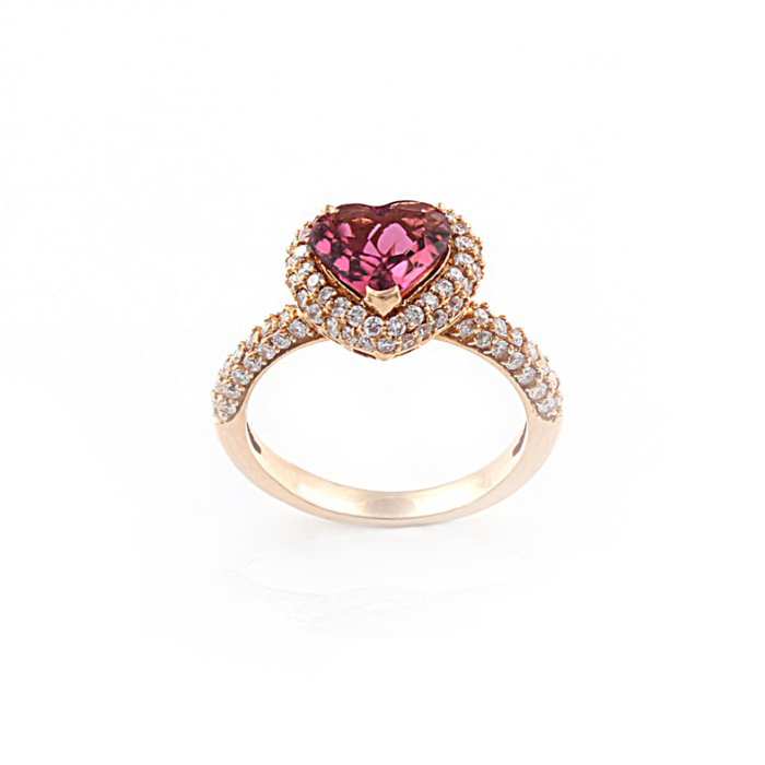 Anel de ouro rosa R013 com diamantes de 0,62 quilates e turmalina de 1,93 quilates