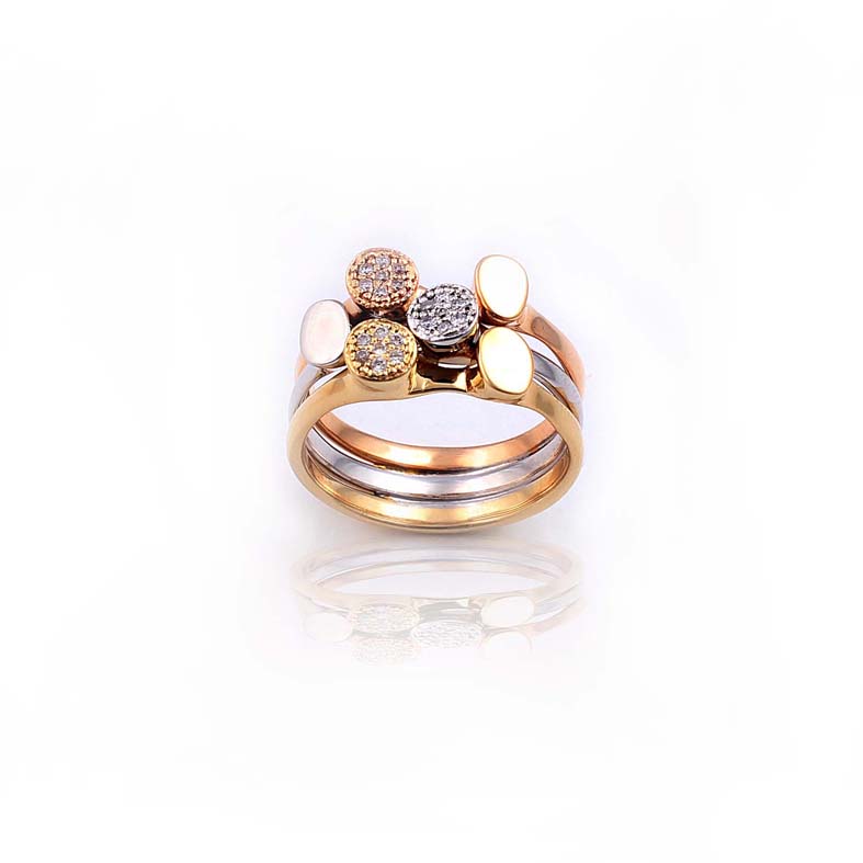 R053 Trojfarebný prsteň s 0,12ct diamantmi