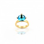 R059 Yellow Gold Ring with  Blue Topas and 0.02ct Diamonds