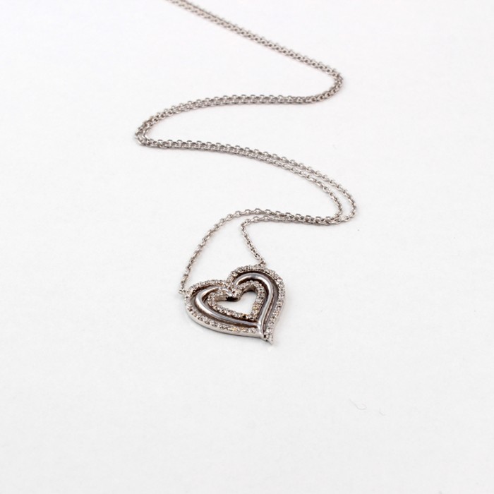 K006 White Gold Heart Necklace with Diamonds