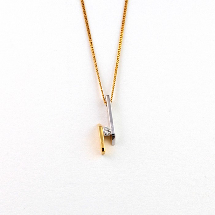 K009 Bicolor White and Yellow gold Pendent with  0.18ct Diamond