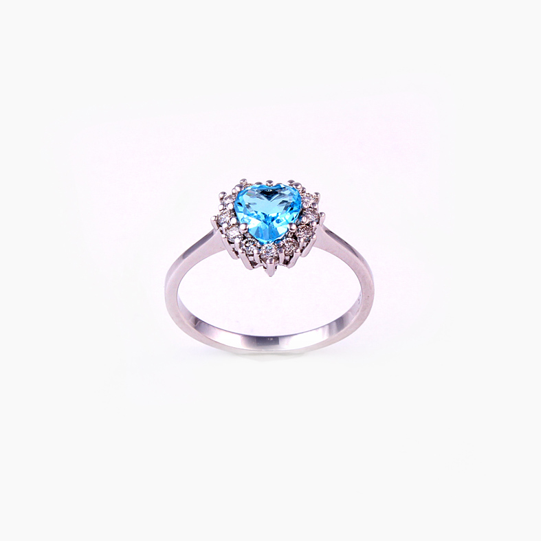 R416 Prsten od bijelog zlata s dijamantima od 0,27 ct i akvamarinom od 0,87 ct.