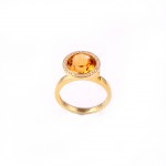 R419 gult gull Ring med Zitrin og 0,17 ct diamant