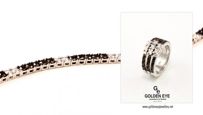 Braçadeira de ouro branco Blk 1975 com diamantes pretos de 3,96 quilates e diamantes brancos de 1,24 quilates