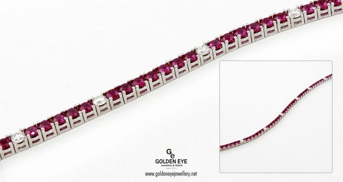 Blk Armband White Gold with 0.73ct Diamonds and 5.66ct Ruby