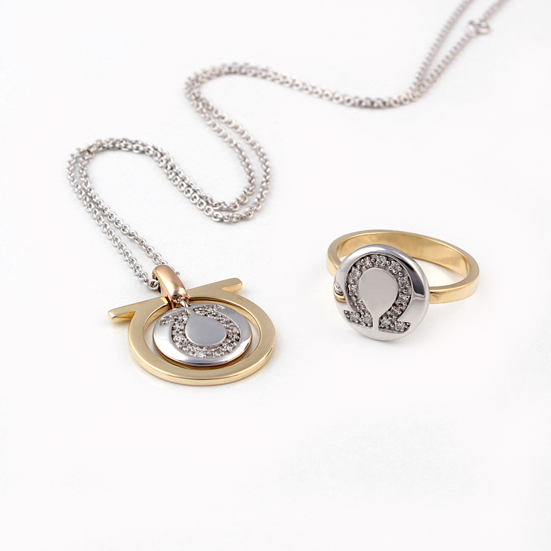 K03G bicolor biele a žlté zlato náhrdelník s 0,14 ct diamantov