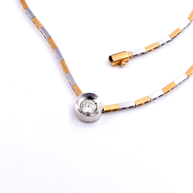 K056 Bicolor White and Yellow Gold Necklace with 0.46ct Diamond