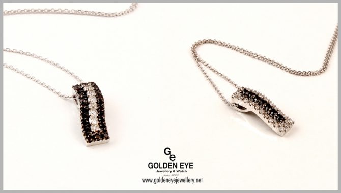 K096 White Gold Necklace with 0.27ct White and 0.32ct Black Diamonds