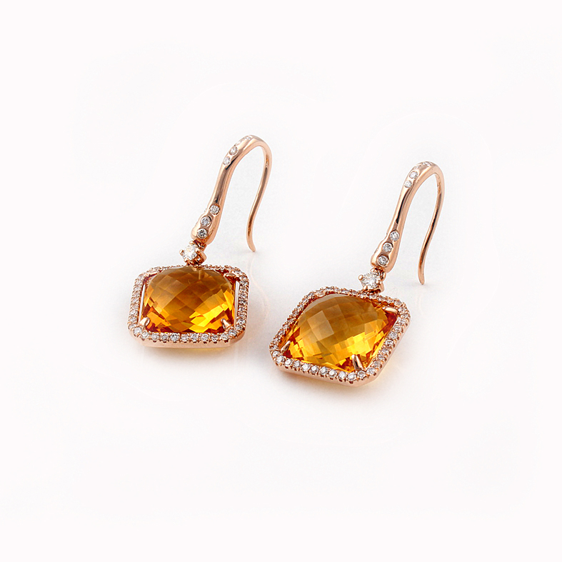KP04 Rose Gold Earrings met citrin en 0,76 CT diamanten.