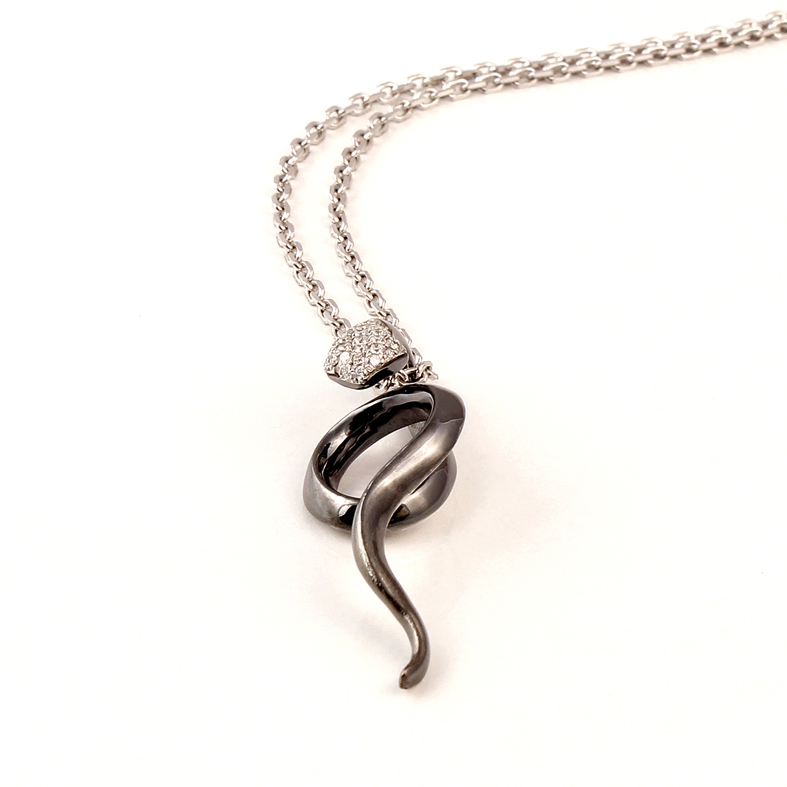 P03D White Gold Snake Pendent with 0.18ct Diamonds