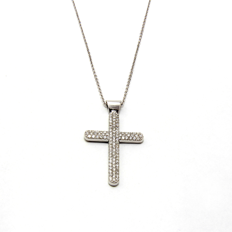 P070 White Gold Cross Pendent with 0.77ct  Diamonds