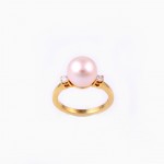 R032C keltainen gold Ring With Pearl ja 0,16 ct timantit