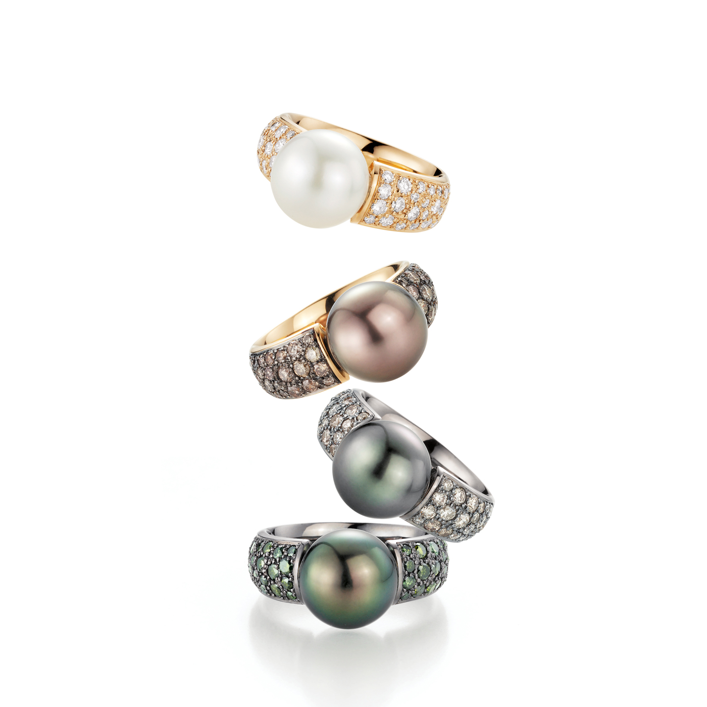 R06A hvitt gull Ring med Pearl og 1.09ct diamanter