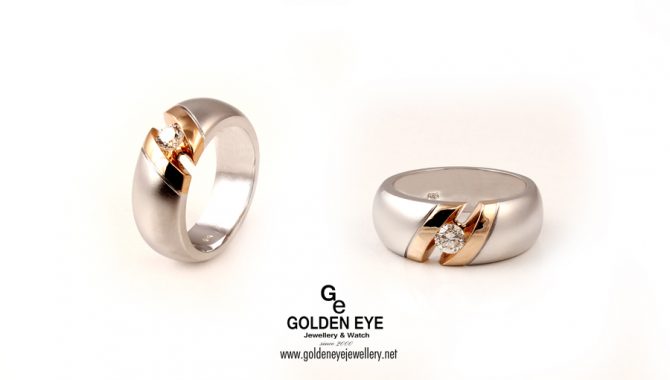 Prsten od bijelog i ružičastog zlata R666 s dijamantom od 0,30 karata