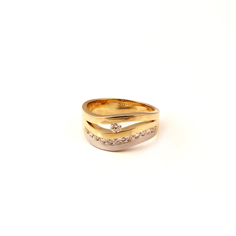 R707 Bicolor White and Yellow Gold Ring with 0.40ct Diamonds