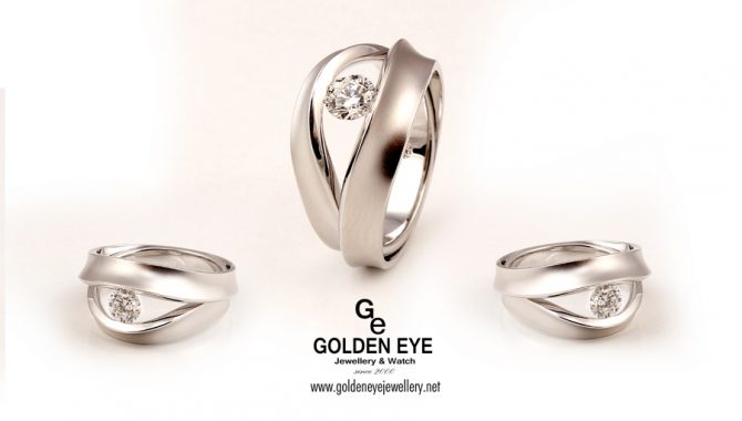 انگشتر طلای سفید R919 با الماس 0.52 عیار