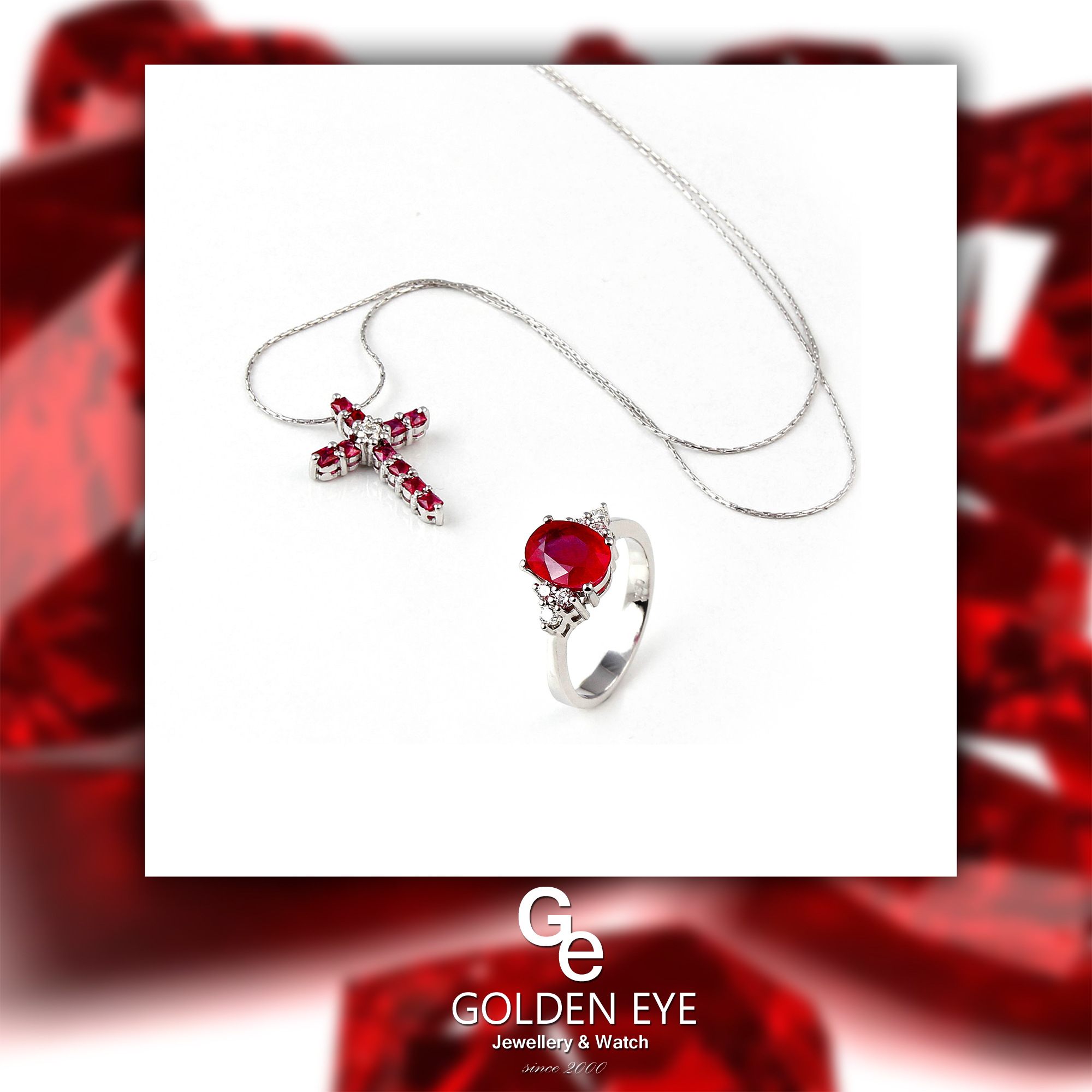 G01B White Gold Pendent With Ruby and Diamonds