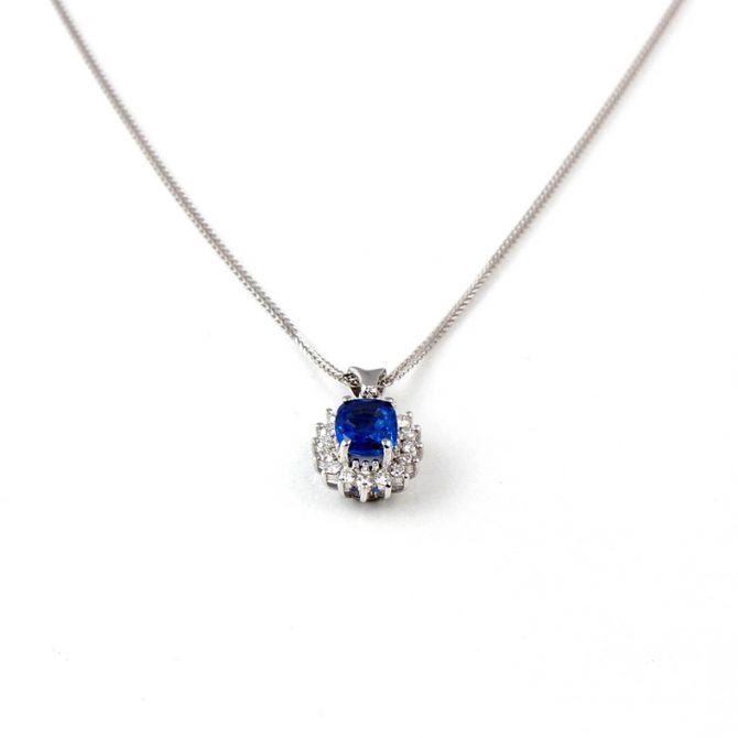 G02A White Gold Pendent with Blue Saphire and Diamonds - Golden Eye ...