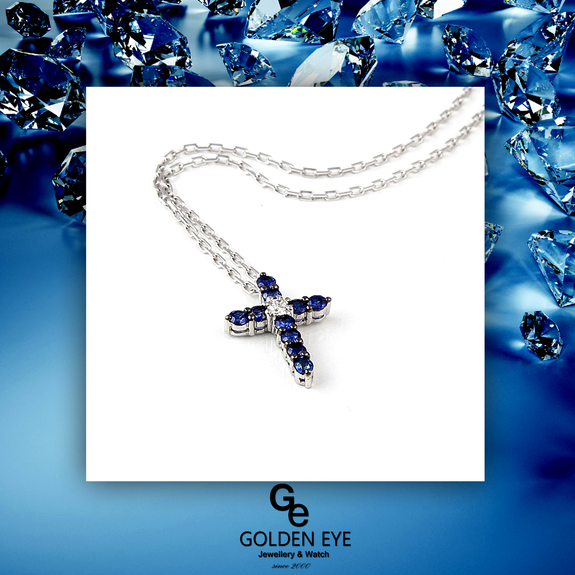 G02C White Gold Pendent With Blue Sahpire and Diamonds