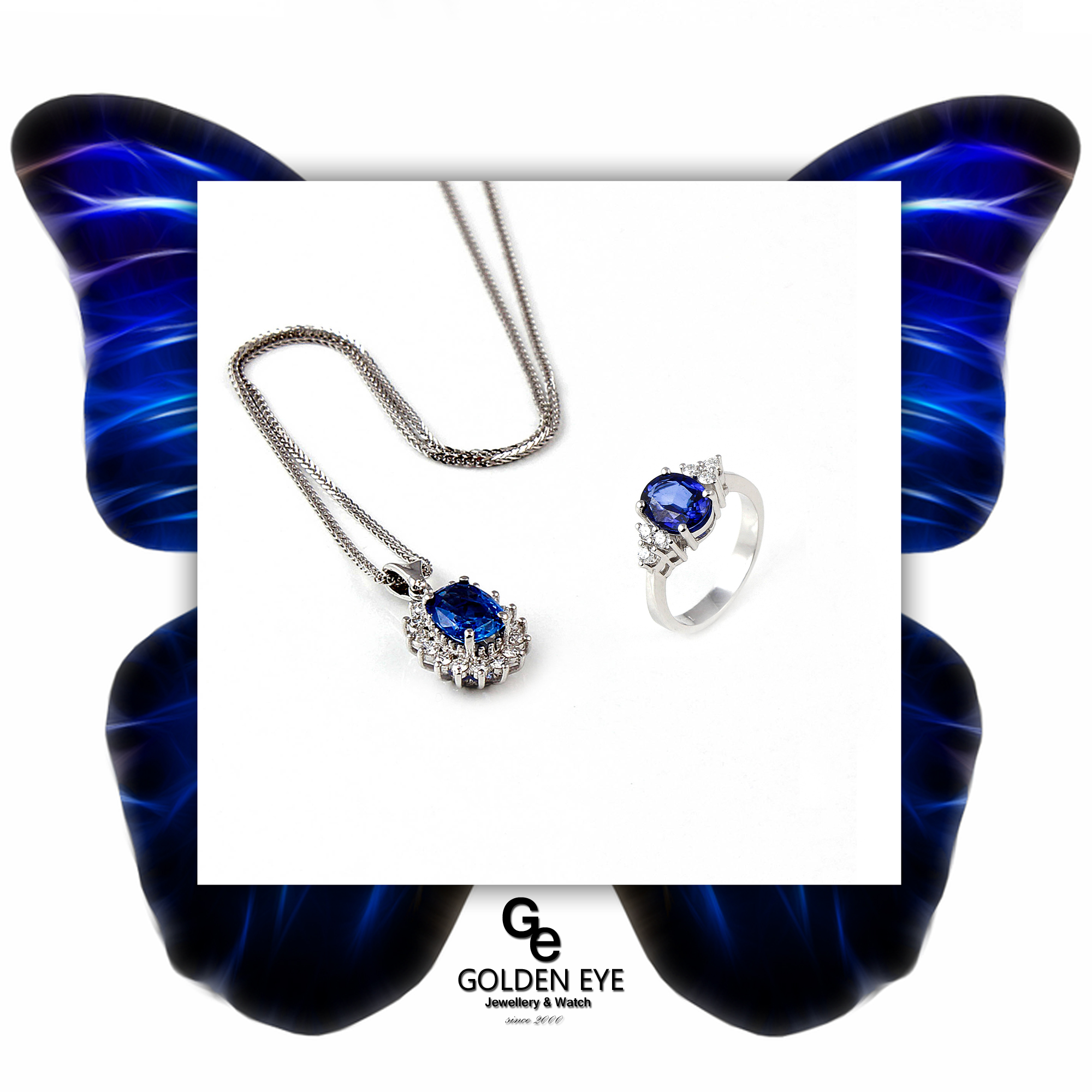 R033C Vitguldsring med Blue Saphire och diamanter