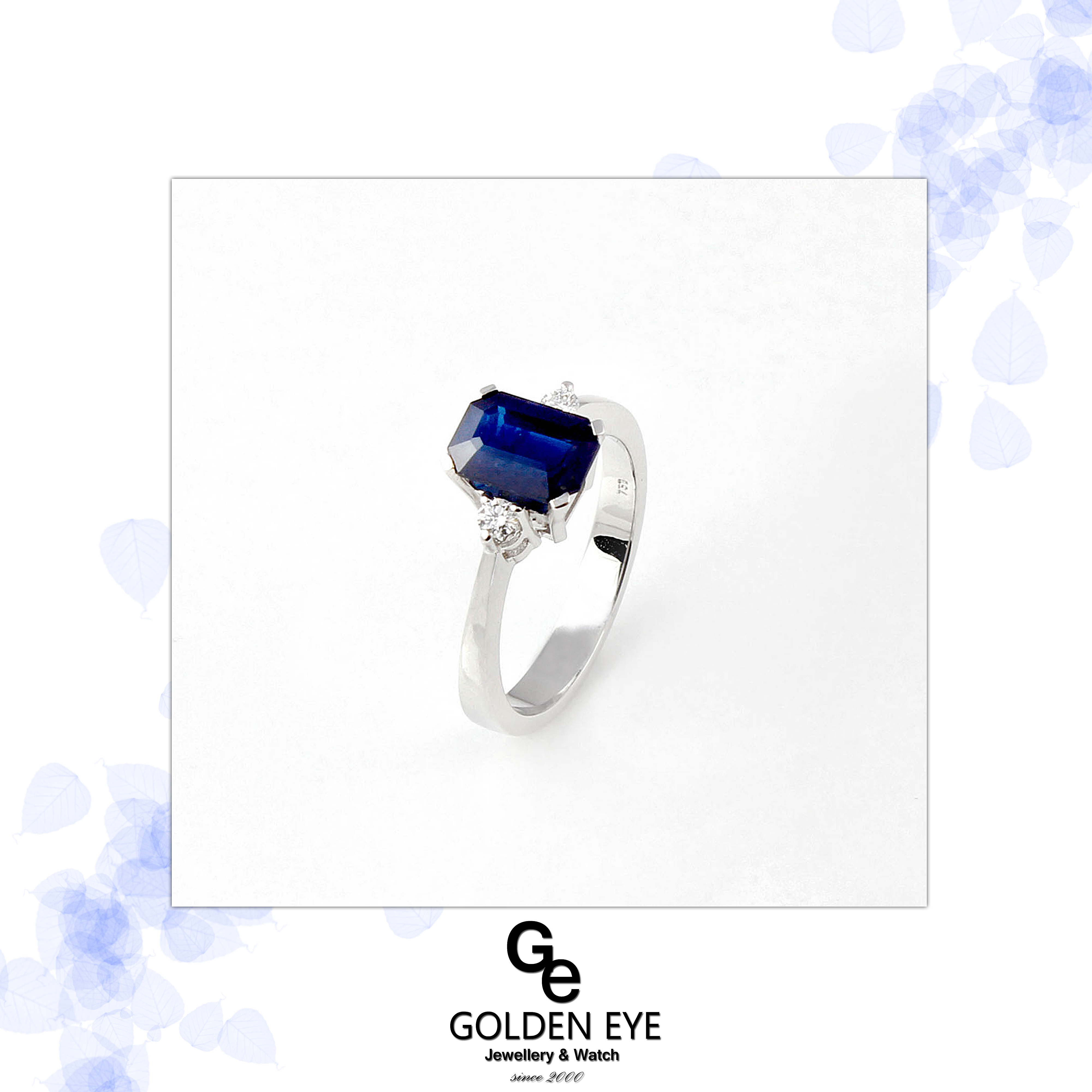 R033E White Gold Ring met blauwe Saphire en diamanten