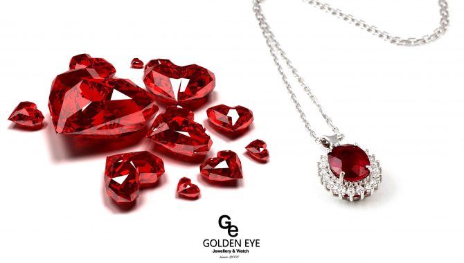 G01A Pendent din aur alb cu rubin și diamante