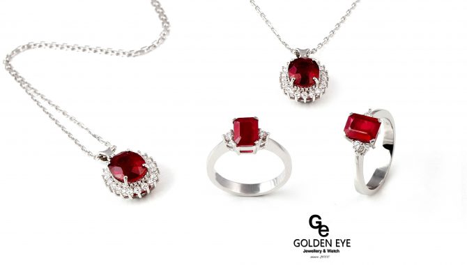 G01A White Gold Pendent with Ruby and Diamonds