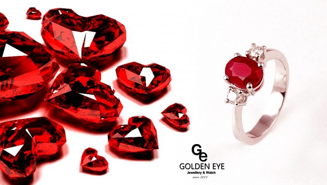 R061C hvitt gull Ring med Ruby og diamanter